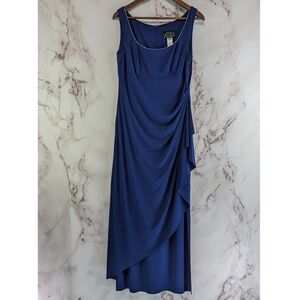 Alex Evenings Dress Women 12 P Large Blue Midi Gem Bedazzled Bejeweled Maxi Gown